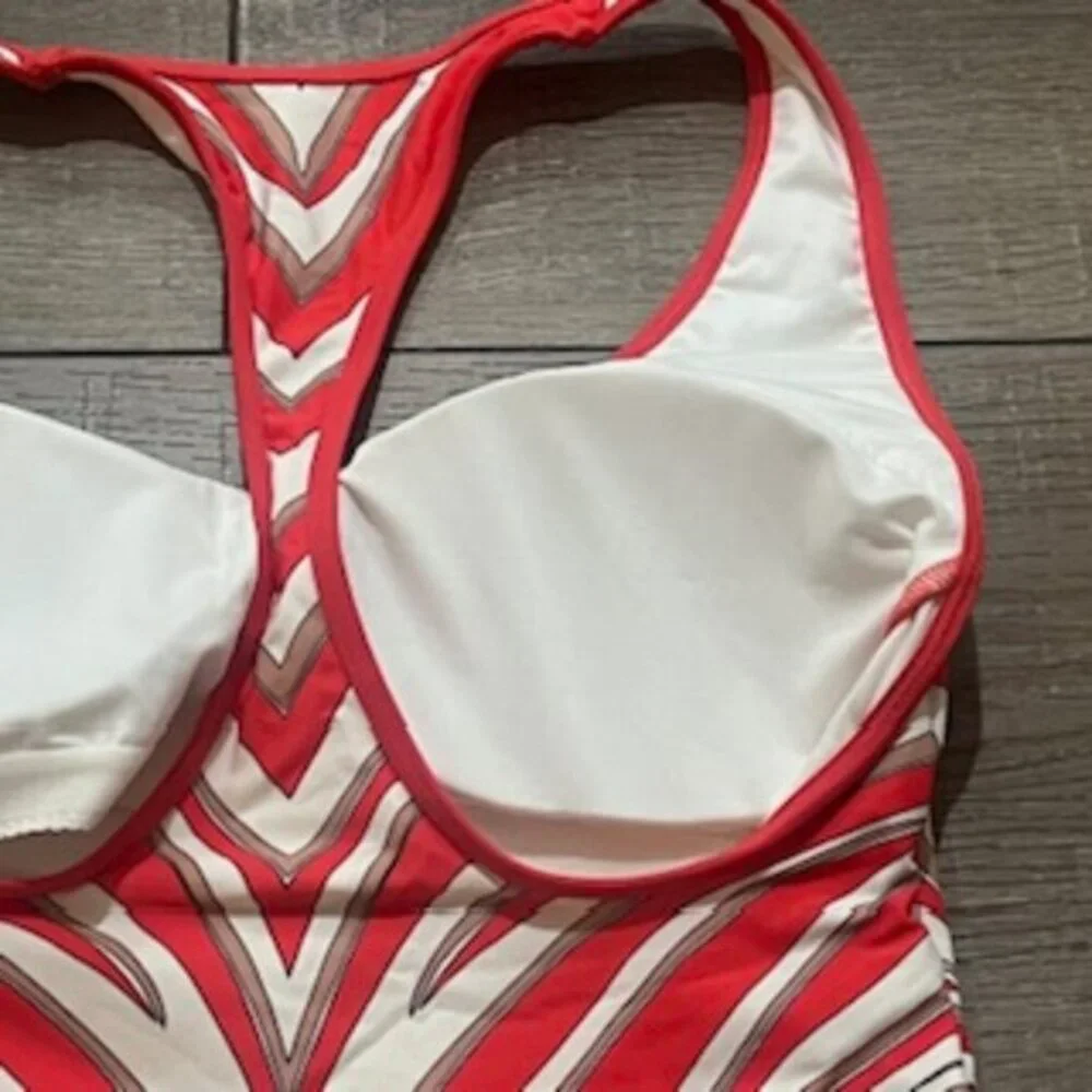 NEW Michael Kors 1 Piece Racerback Red Striped Swimsuit‎ Women’s Sz 10 NWT